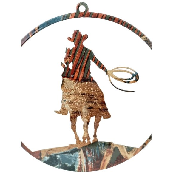 Lazart 8 inch Metal Etched Cowboy Motif Rustic Cabin Ranch Solo Rider - Picture 3 of 4